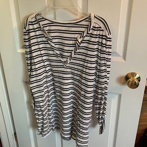 LOFT Long Sleeve Black and White Stripe Shirt. Size Medium.
